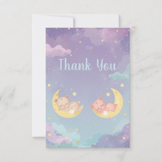 Twin Baby Shower Thank You Card Sleeping Animals (正面)