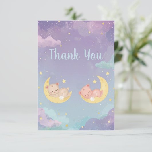 Twin Baby Shower Thank You Card Sleeping Animals (スタンド正面)