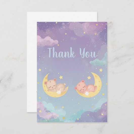 Twin Baby Shower Thank You Card Sleeping Animals (正面/裏面)