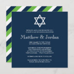 Twin Bar Mitzvah Invitation - Modern 招待状<br><div class="desc">Navy blue and lime green twin Bar and Bat Mitzvah invitation featuring a bold bright Star of David that creates a wonderful focal point on this contemporary invitation. The back side features navy blue, white and lime green stripes. Customize this invitation online to suite your needs for your boy and...</div>