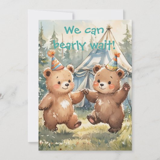 Twin Bear Birthday Digital Download Invitation 招待状 (正面)