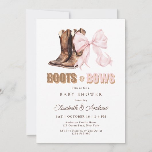 TWIN Boots & Bows Baby Shower Invitation 招待状 (正面)