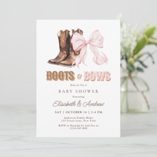 TWIN Boots & Bows Baby Shower Invitation 招待状 (スタンド正面)
