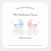 Twin boy and girl Baby Shower bookplate スクエアシール (正面)