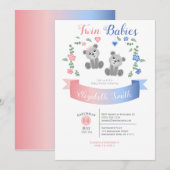 Twin boy and girl Cute bear babyshower 招待状 (正面/裏面)