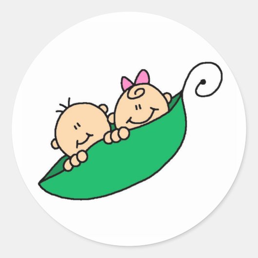 Twin Boy and Girl in Pea Pod ラウンドシール (正面)