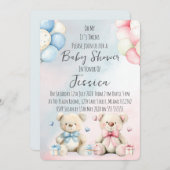 Twin Boy & Girl Bear Baby Shower Invitation 招待状 (正面/裏面)