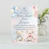 Twin Boy & Girl Bear Baby Shower Invitation 招待状 (スタンド正面)