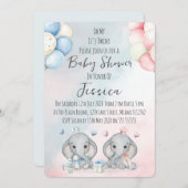 Twin Boy & Girl Elephant Baby Shower Invitation 招待状 (正面/裏面)