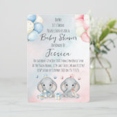 Twin Boy & Girl Elephant Baby Shower Invitation 招待状 (スタンド正面)