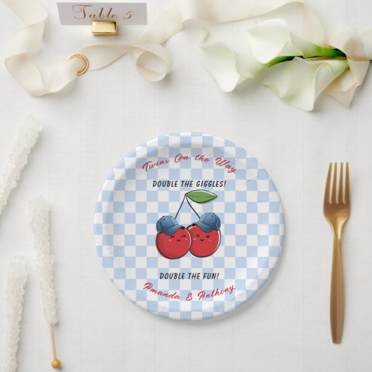 Twin Boys Baseball Ball Caps Baby Shower  ペーパープレート (ウェディング)