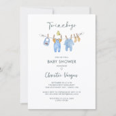 Twin Boys Clothes Watercolor Modern Baby Shower In 招待状 (正面)