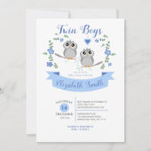 Twin Boys Cute owls babyshower 招待状 (正面)