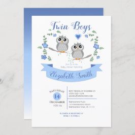 Twin Boys Cute owls babyshower 招待状