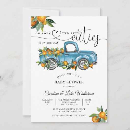 Twin Boys Cuties Baby Shower Invitation 招待状 (正面)