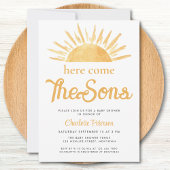 Twin Boy's Here Come The Sons Baby Shower 招待状