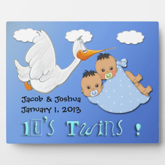 Twin Boys - Stork Keepsake Plake With Easel フォトプラーク