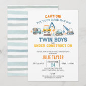 Twin Boys under Construction, Digger Baby Shower 招待状 (正面/裏面)