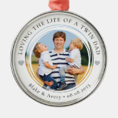 Twin Dad Photo Keepsake Hearts メタルオーナメント (正面)