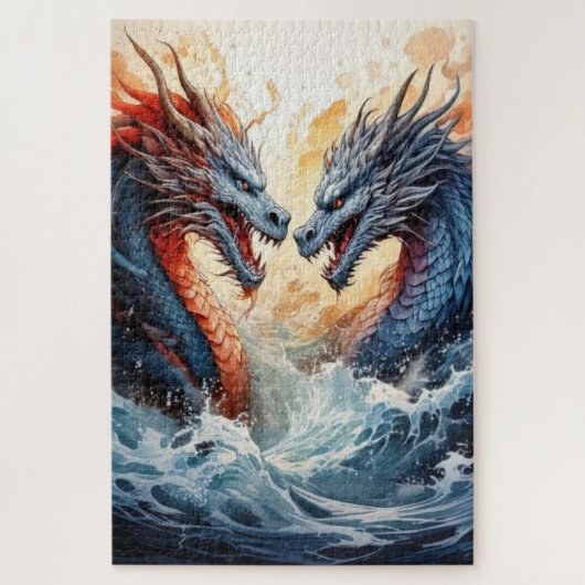 Twin Dragons Ascend – A Mythic Clash of Power ジグソーパズル (縦)
