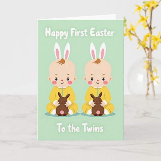Twin Easter Bunny Art Card カード (黄色い花)