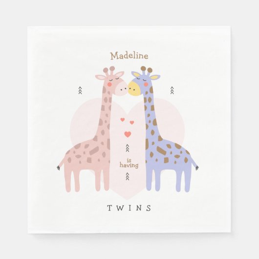 Twin Giraffes Baby Shower Napkins スタンダードランチョンナプキン (正面)
