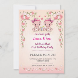 Twin girls birthday celebration 招待状