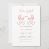 Twin Girls Carriages Baby Shower Invitation 招待状 (正面)