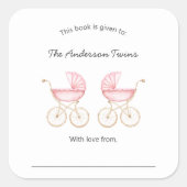 Twin girls pink carriages Baby Shower スクエアシール (正面)