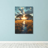 Twin Guardians – Golden Meadow Sunset Canvas Print キャンバスプリント (インサイチュ (ウッドフロア))