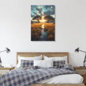 Twin Guardians – Golden Meadow Sunset Canvas Print キャンバスプリント (インサイチュ (寝室))