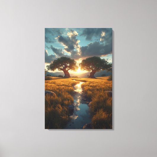 Twin Guardians – Golden Meadow Sunset Canvas Print キャンバスプリント (正面)