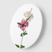 Twin Hibiscus Elegance Blush & Ivory Bloom Harmony ラージ壁時計 (傾斜)