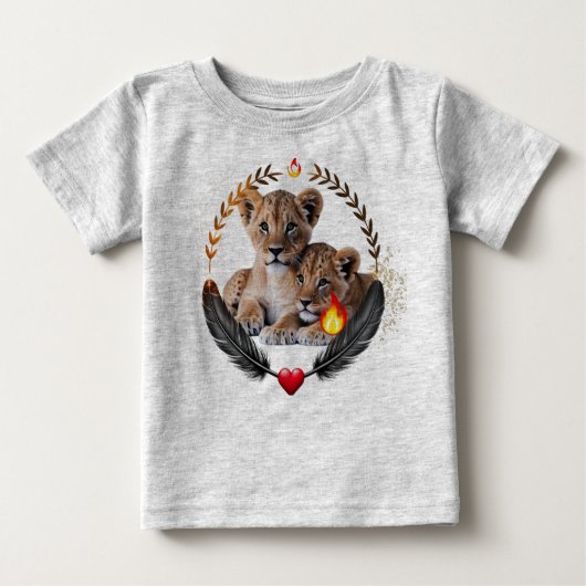 Twin Lion Cubs Baby Fine Jersey T-Shirt  ベビーTシャツ (正面)