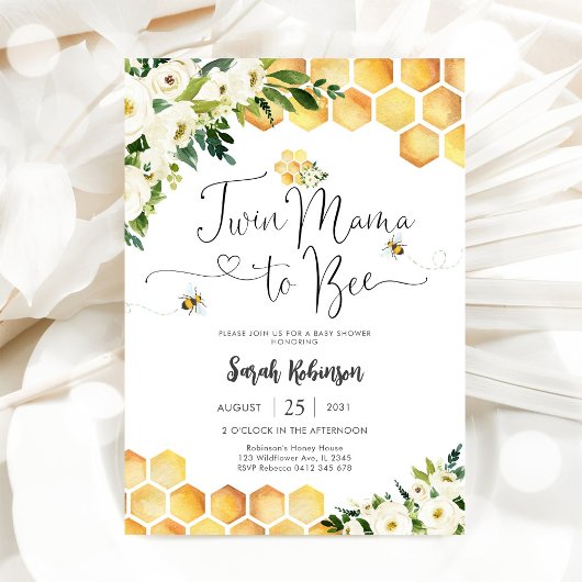 Twin Mama Bee Baby Shower Invitation 招待状