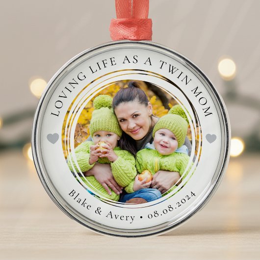 Twin Mom Photo Keepsake Hearts メタルオーナメント