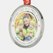 Twin Mom Photo Keepsake Hearts メタルオーナメント (左)