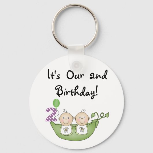 Twin Peas in a Pod 2nd誕生日Tシャツとギフト キーホルダー (正面)