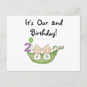 Twin Peas in a Pod 2nd誕生日Tシャツとギフト ポストカード