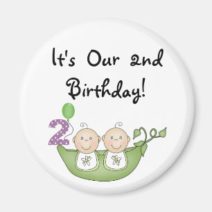 Twin Peas in a Pod 2nd誕生日Tシャツとギフト マグネット
