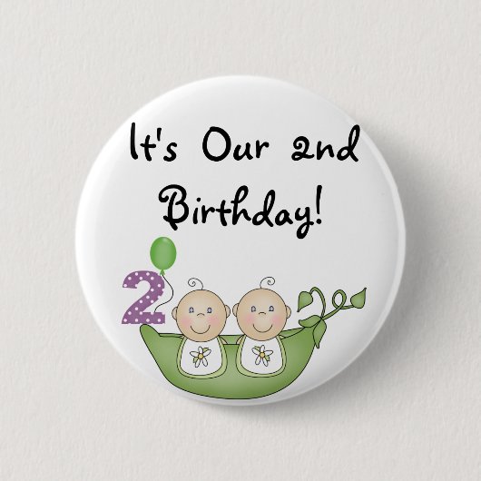 Twin Peas in a Pod 2nd誕生日Tシャツとギフト 缶バッジ (正面)
