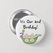 Twin Peas in a Pod 2nd誕生日Tシャツとギフト 缶バッジ (正面&裏面)