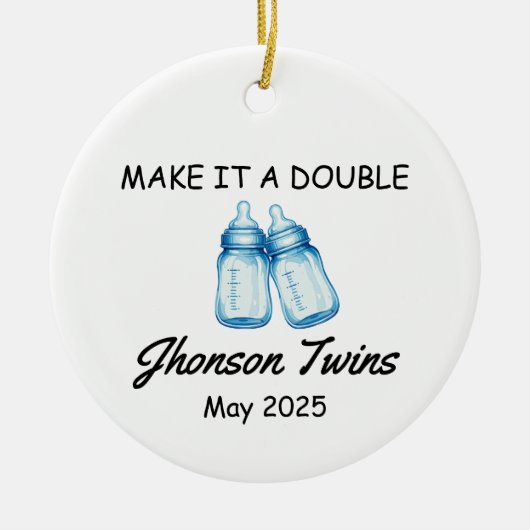 Twin Pregnancy Announcement Ornament セラミックオーナメント (正面)