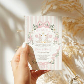 Twin Silly Geese Pink Bow Sibling Girls Birthday 招待状