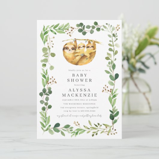 Twin Sloth Baby Shower Invitation 招待状 (スタンド正面)