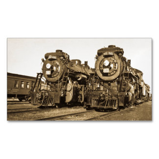 Twin Train Engines Vintage Locomotives Railroad マグネット名刺