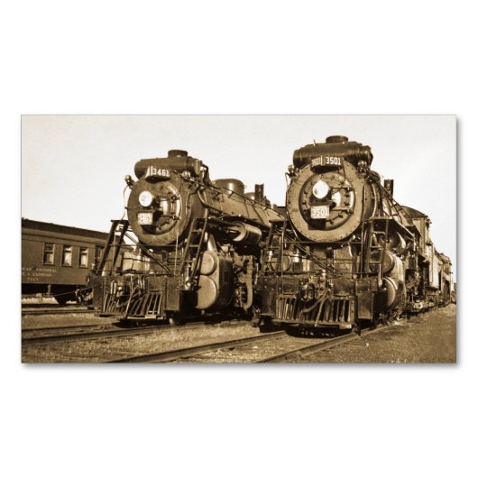 Twin Train Engines Vintage Locomotives Railroad マグネット名刺 (正面)