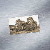 Twin Train Engines Vintage Locomotives Railroad マグネット名刺 (インサイチュ)
