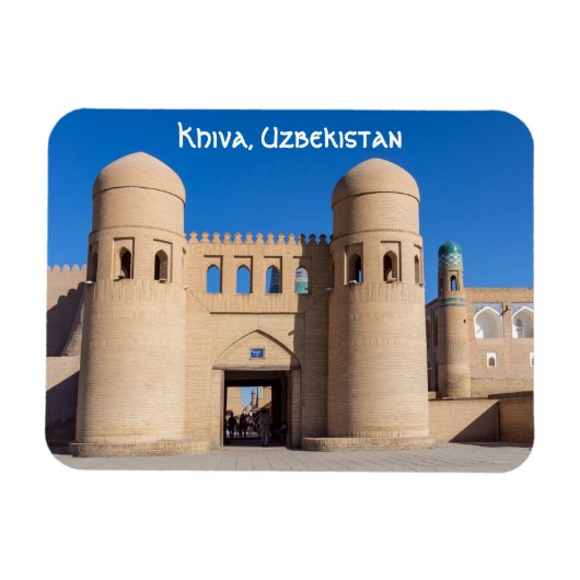 Twin-turreted West Gate - Khiva, Uzbekistan マグネット (横)