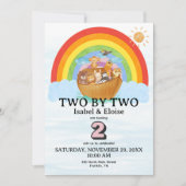 TWIN Two by Two Noah's Ark Girl Birthday Invite (正面)